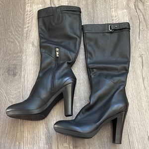 Womens TSUBO Tiauna Black Leather High Heel Zip Up Buckle Boots NEW